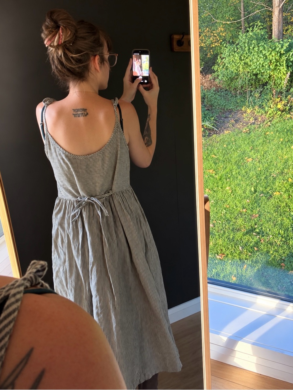 Not Perfect Linen - VILLA Dress - Natural Grey Stripes Maxi Dress - Size M